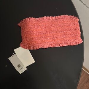 Tory Burch Coral Smocked Tube Top Bikini Top